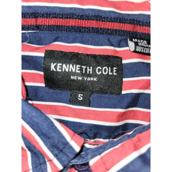 Kenneth Cole Boys Blue Red Striped Button Down Shirt Size 5 Long Sleeve - Picture 2 of 3